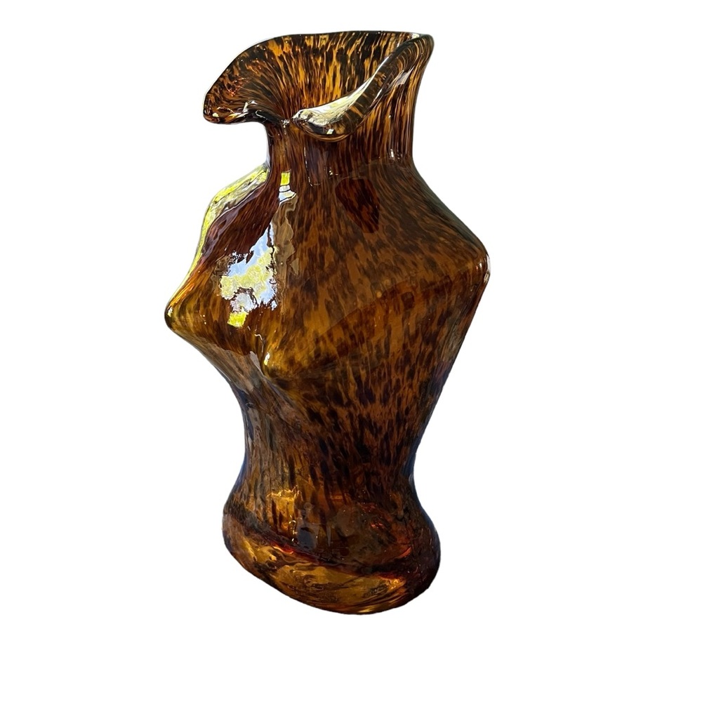 Amber Tortoise Shell or Leopard Murano Glass Vase Woman’s Torso